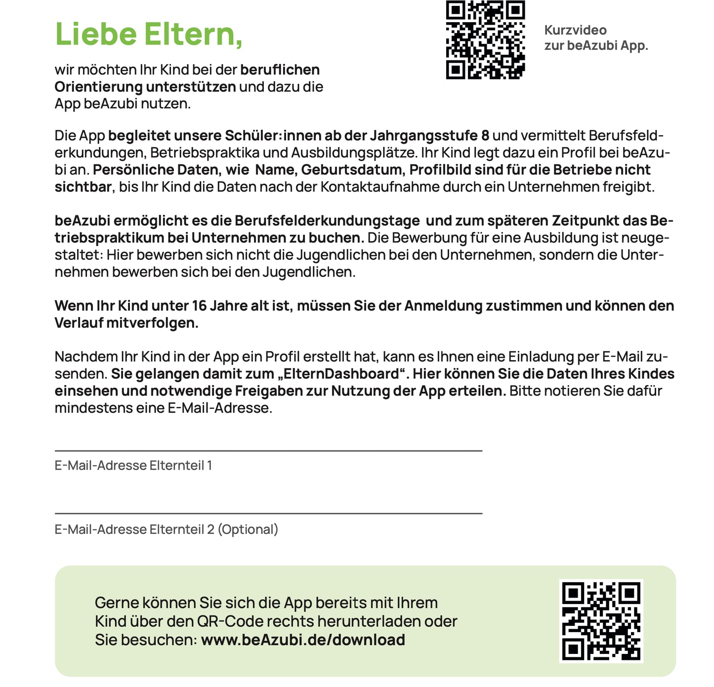 Elternbrief E-Mail-Adressen A4 Einseitig